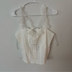 brand new! princess polly lace ruffle eyelet corset cross back crop tank top🤍